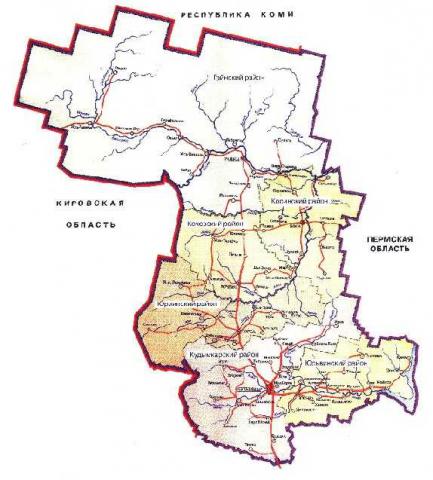Карта Коми-Пермяцкого округа